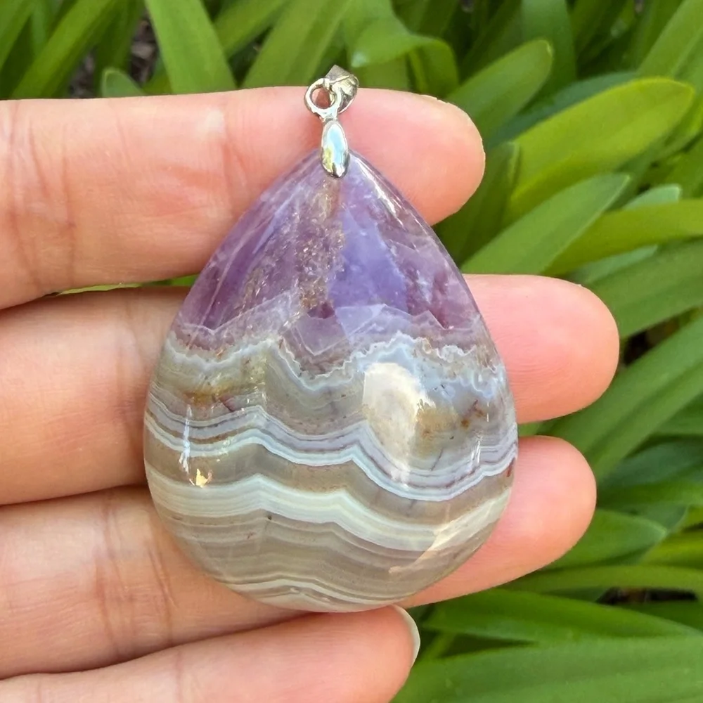 Sterling silver 925‎ stamped Aurora agate amethyst pendant 0344